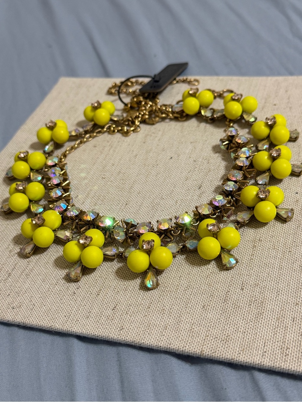 J.Crew RARE Yellow Floral Bib Statement Necklace AB Aurora Crystal Rhineston Y2K